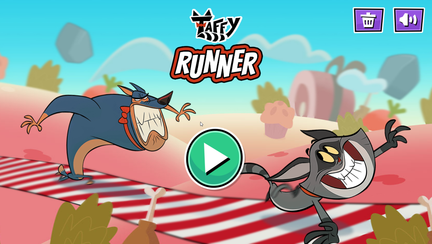 Taffy Runner Game Welcome Screen Screenshot.