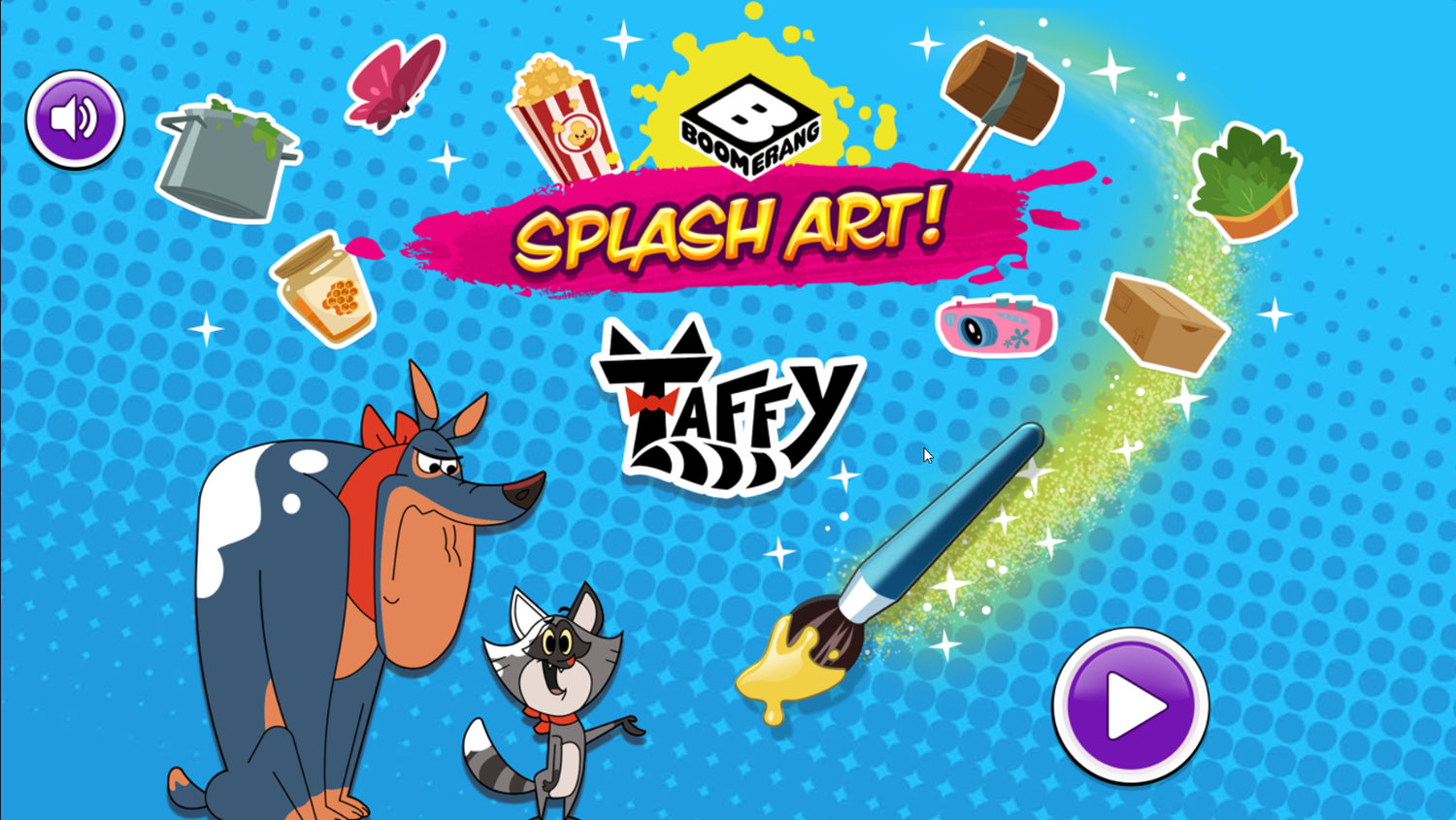 Taffy Splash Art Game Welcome Screen Screenshot.