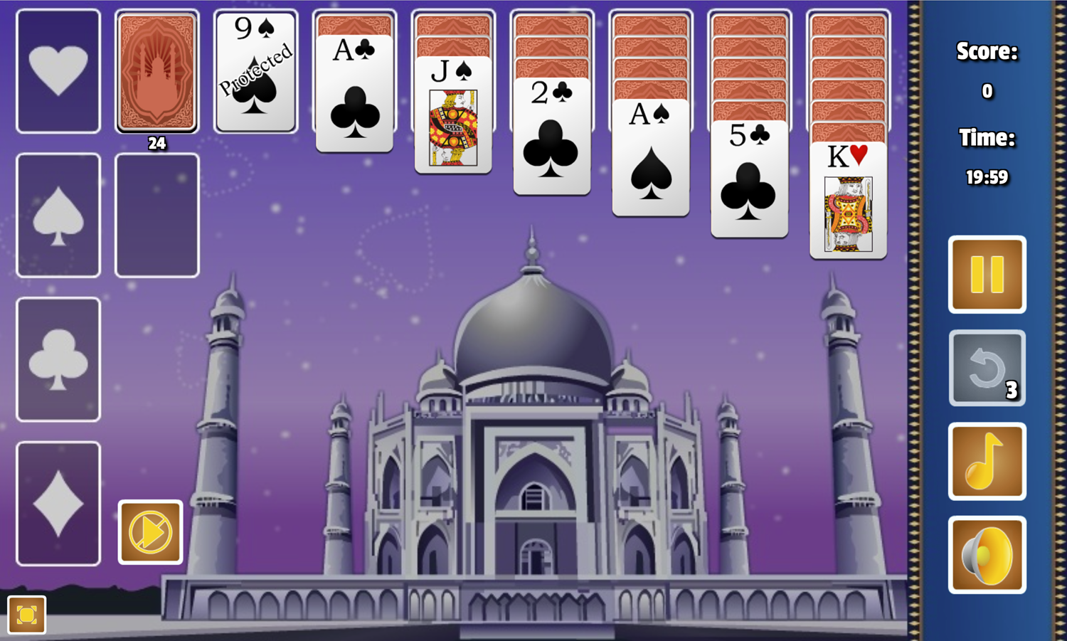 Taj Mahal Solitaire Game Screenshot.