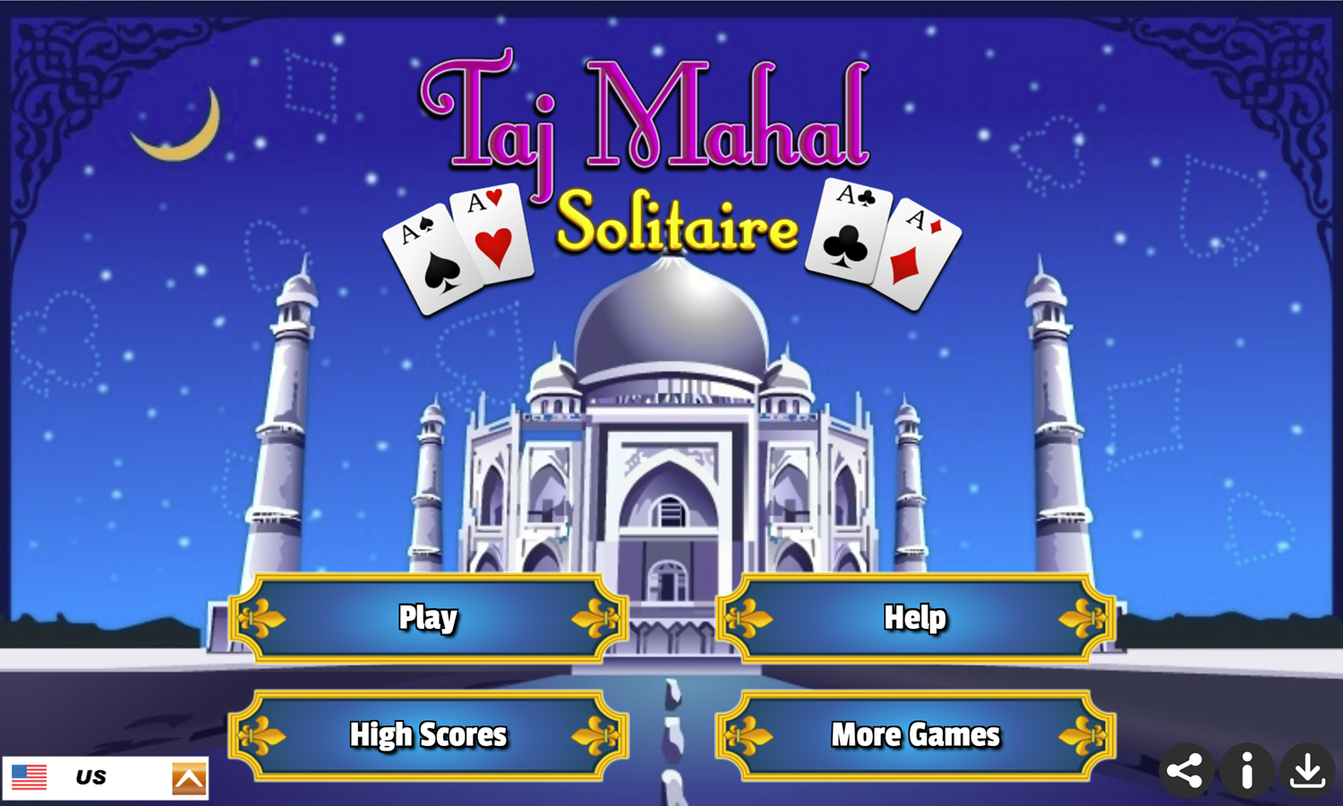 Taj Mahal Solitaire Game Welcome Screen Screenshot.