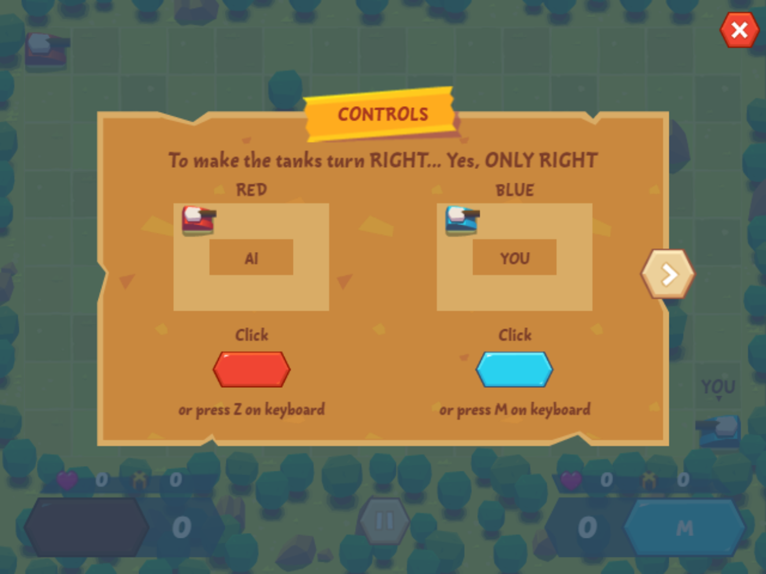 Tank Battle Game Controls Screenshot.