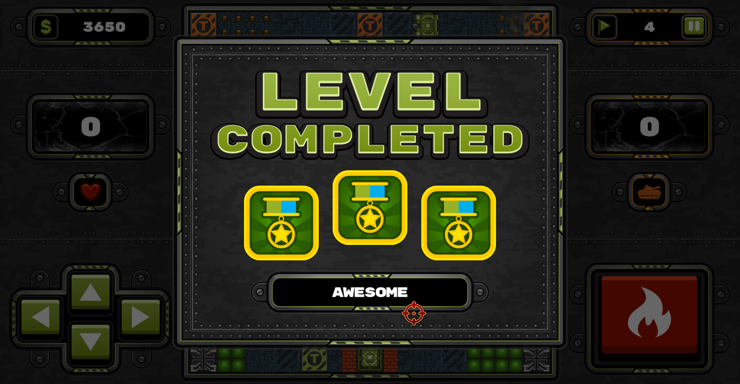 Tank Wars Level Complete Game Screenshot.