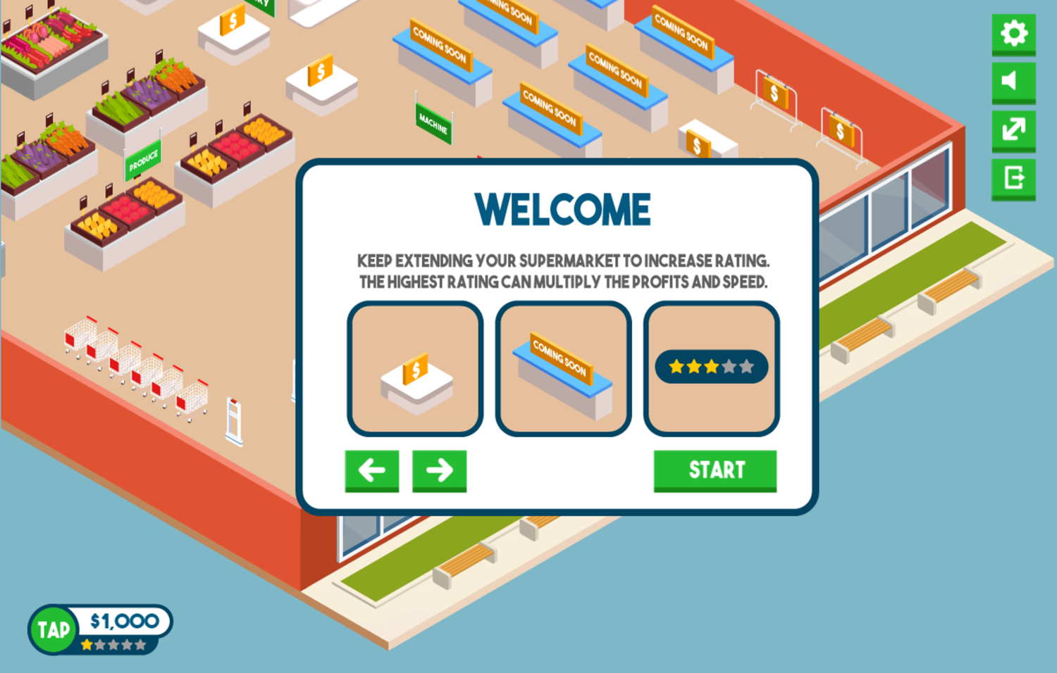 Tap Supermarket Game Instructions Screenshot.