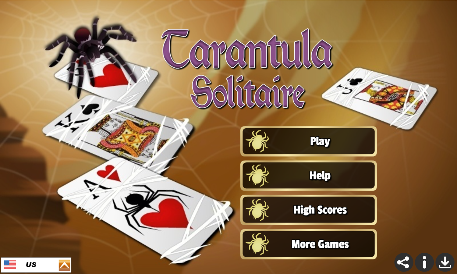 Tarantula Solitaire Game Welcome Screen Screenshot.