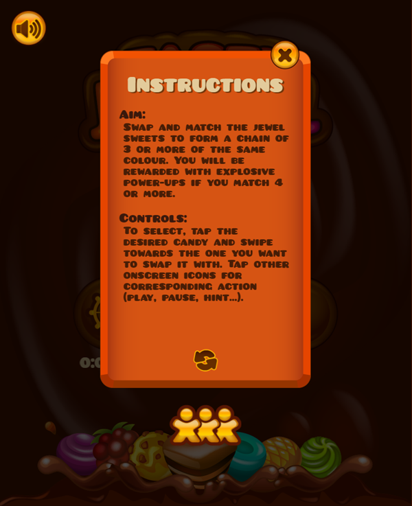 Tasty Jewel Game Instructions Screenshot.