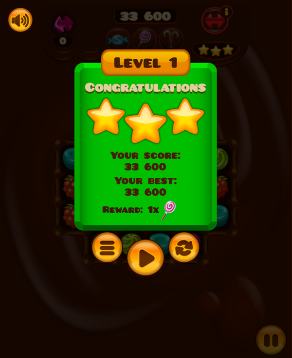 Tasty Jewel Game Level Complete Screenshot.
