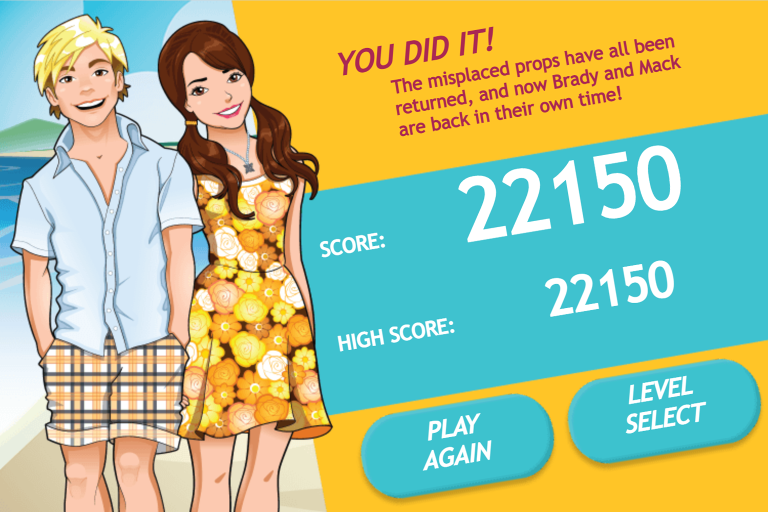 Teen Beach Movie Brady's Beach Scramble Game Beat Screen Screenshot.