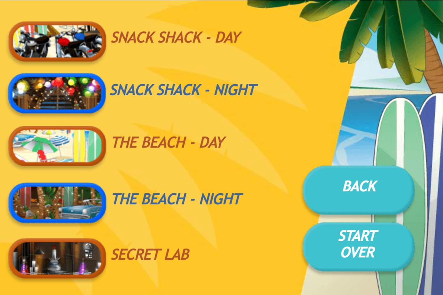 Teen Beach Movie Brady's Beach Scramble Game Level Select Screen Screenshot.