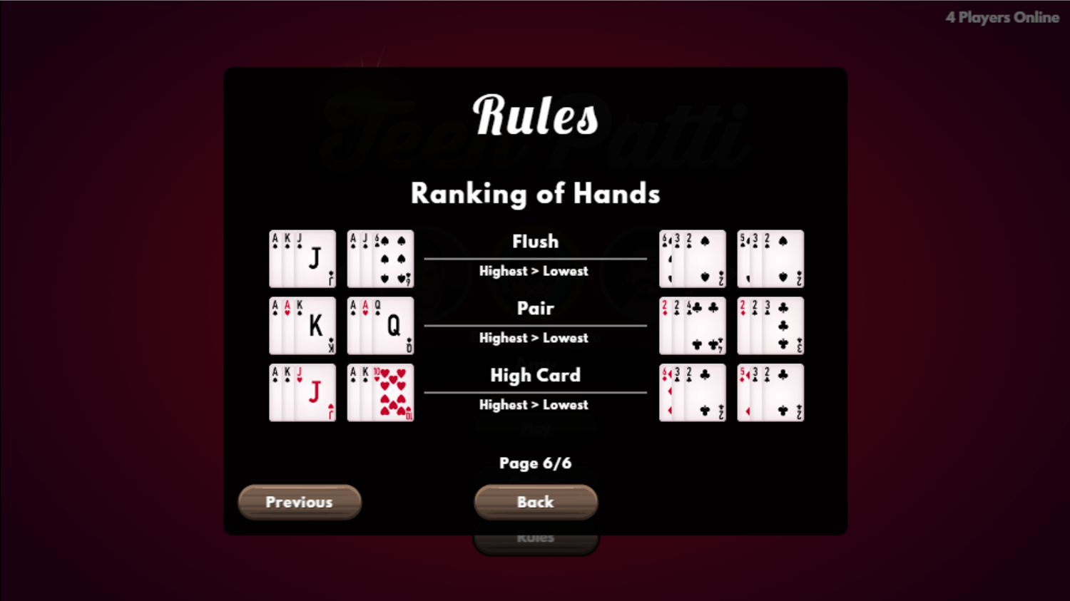 Teen Patti Game Hand Rank Screenshot.