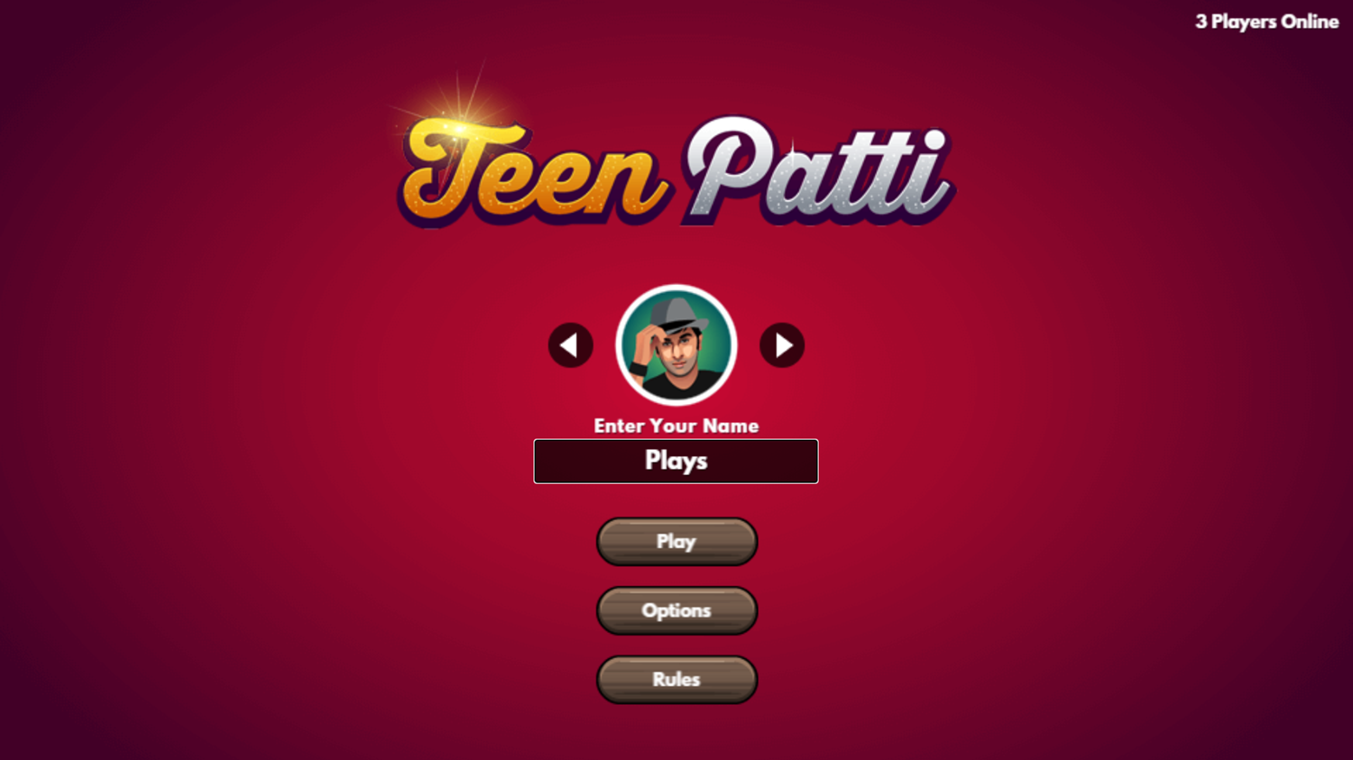 Teen Patti Game Welcome Screen Screenshot.