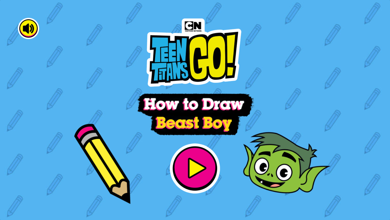 Teen Titans Go How to Draw Beast Boy Game Welcome Screen Screenshot.