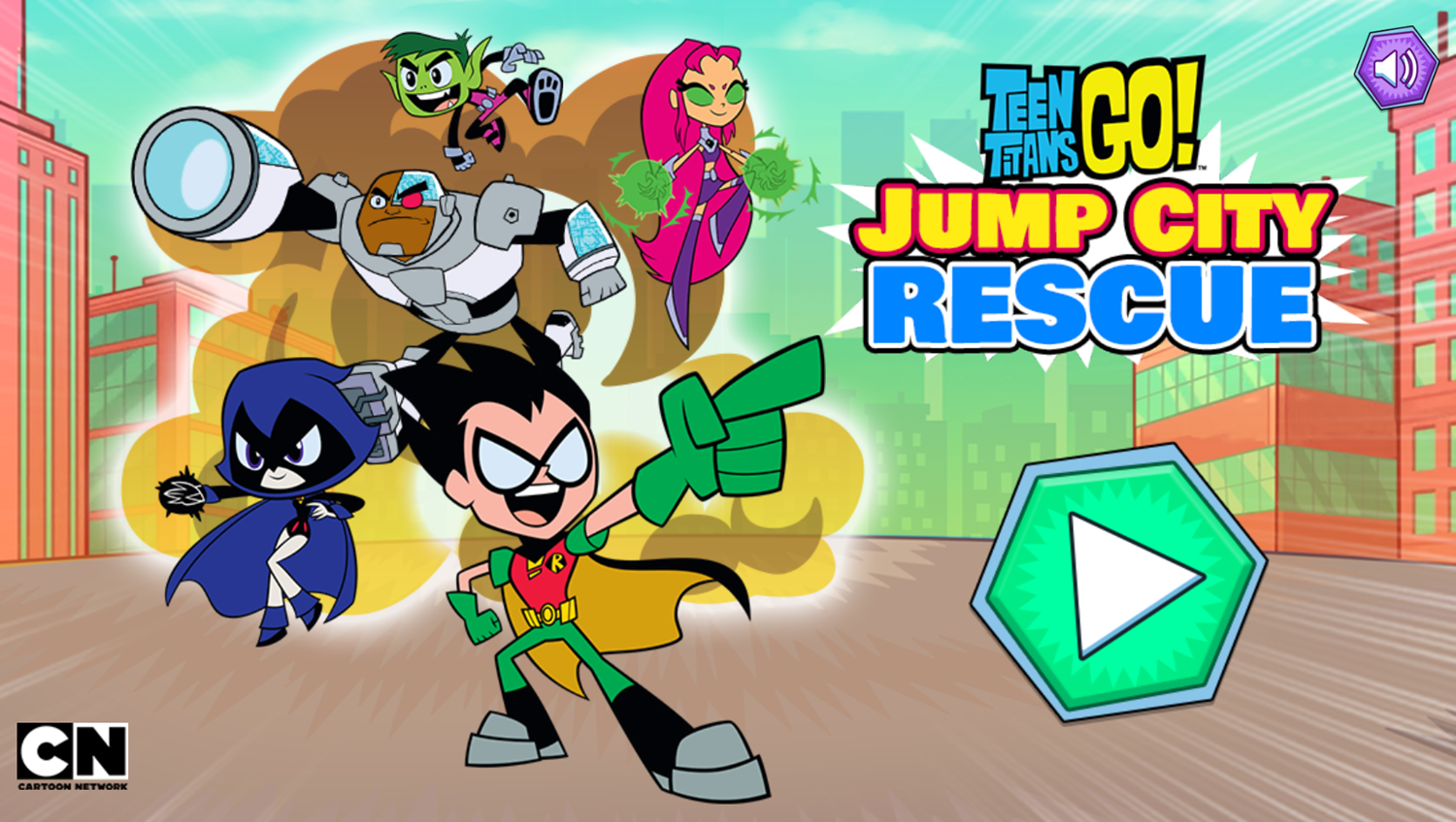Teen Titans Go Jump City Rescue Game Welcome Screen Screenshot.