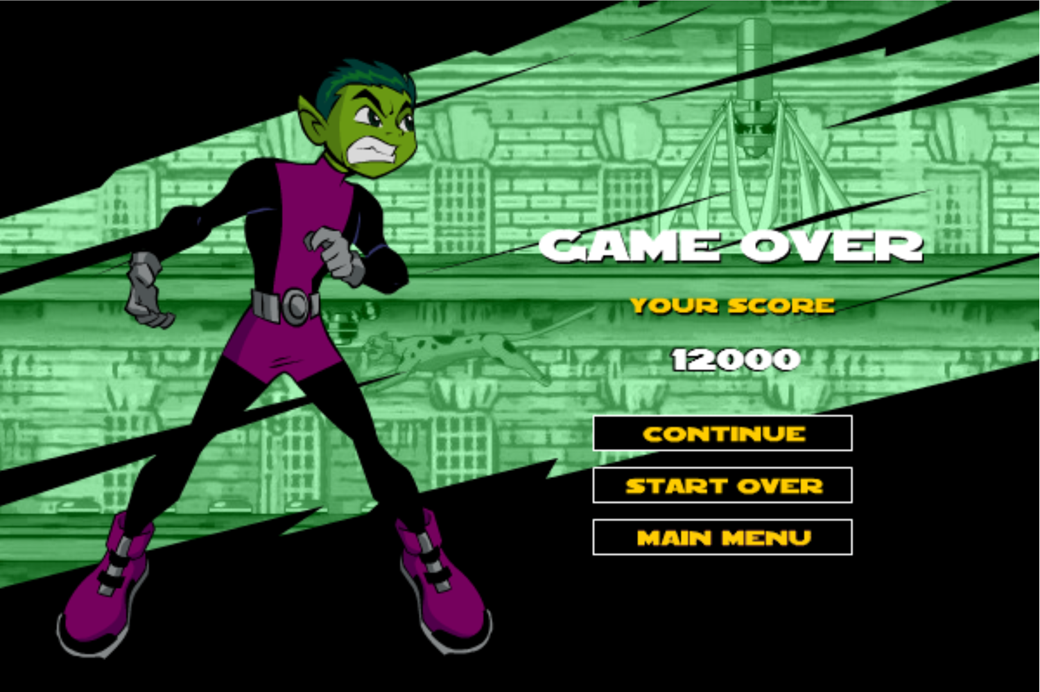 Teen Titans Go One on One Beast Boy Game Over Screen Screenshot.