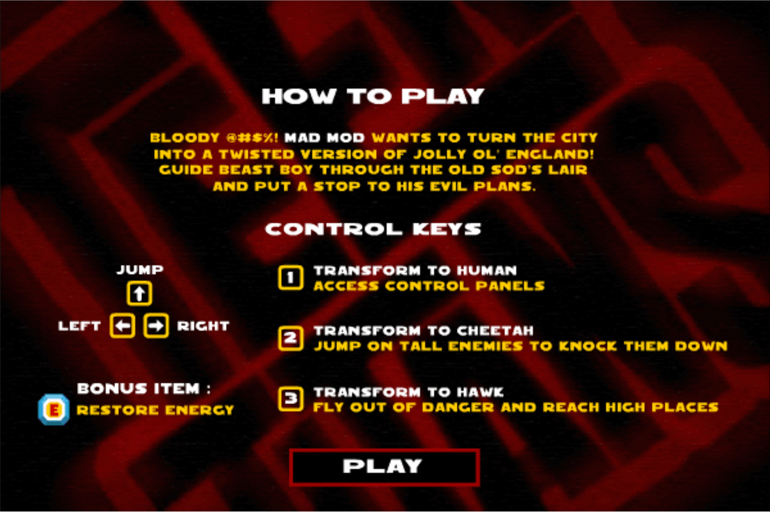 Teen Titans Go One on One Beast Boy Game Instructions Screen Screenshot.