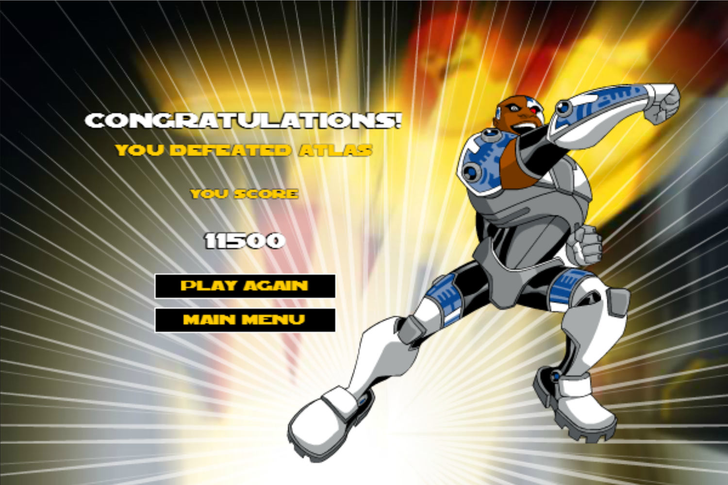 Teen Titans Go One on One Cyborg Game Won Screenshot.