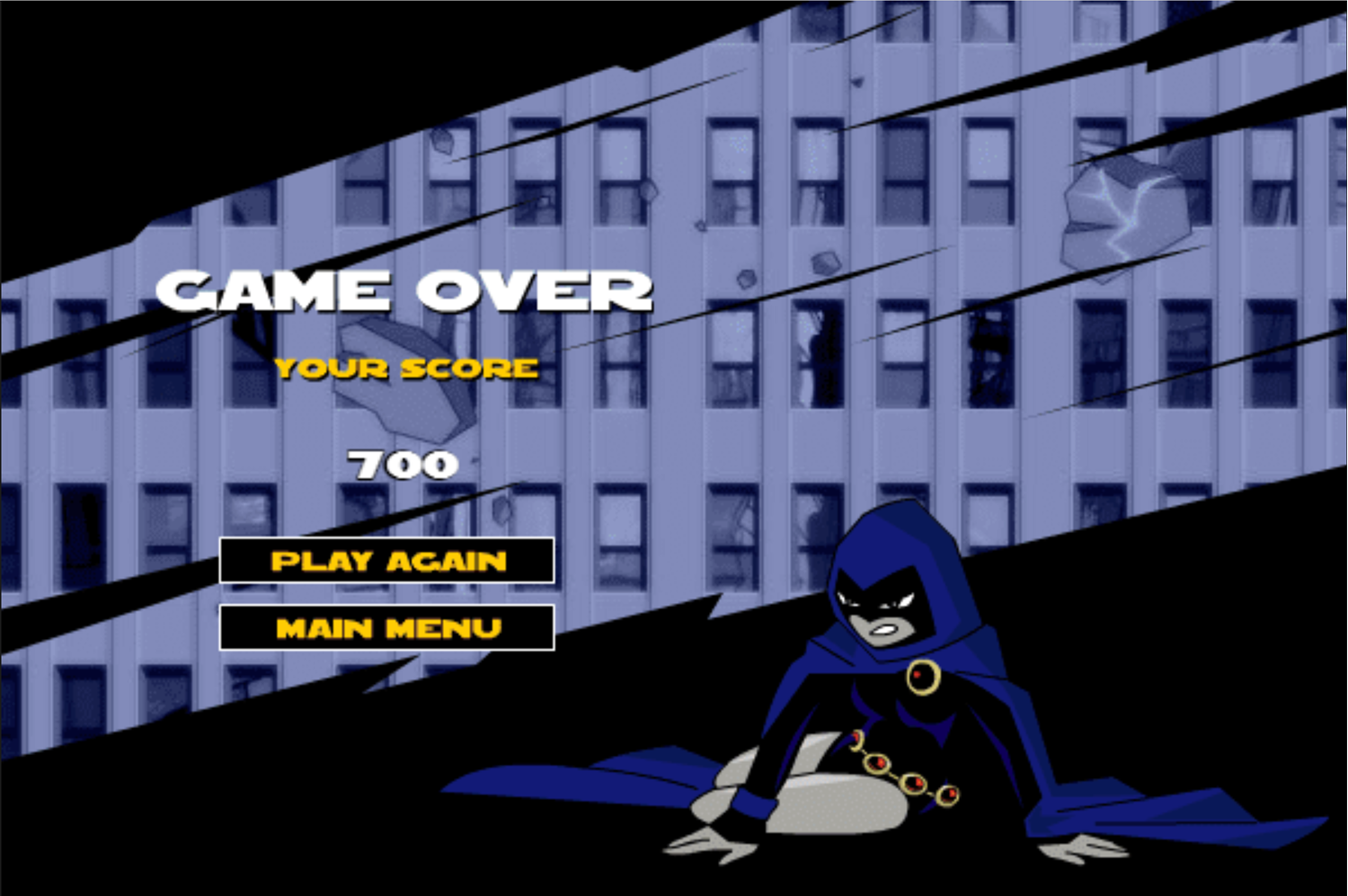 Teen Titans Go One on One Raven Game Over Screenshot.