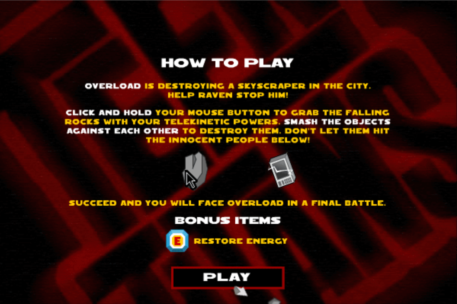 Teen Titans Go One on One Raven Game Instructions Screenshot.