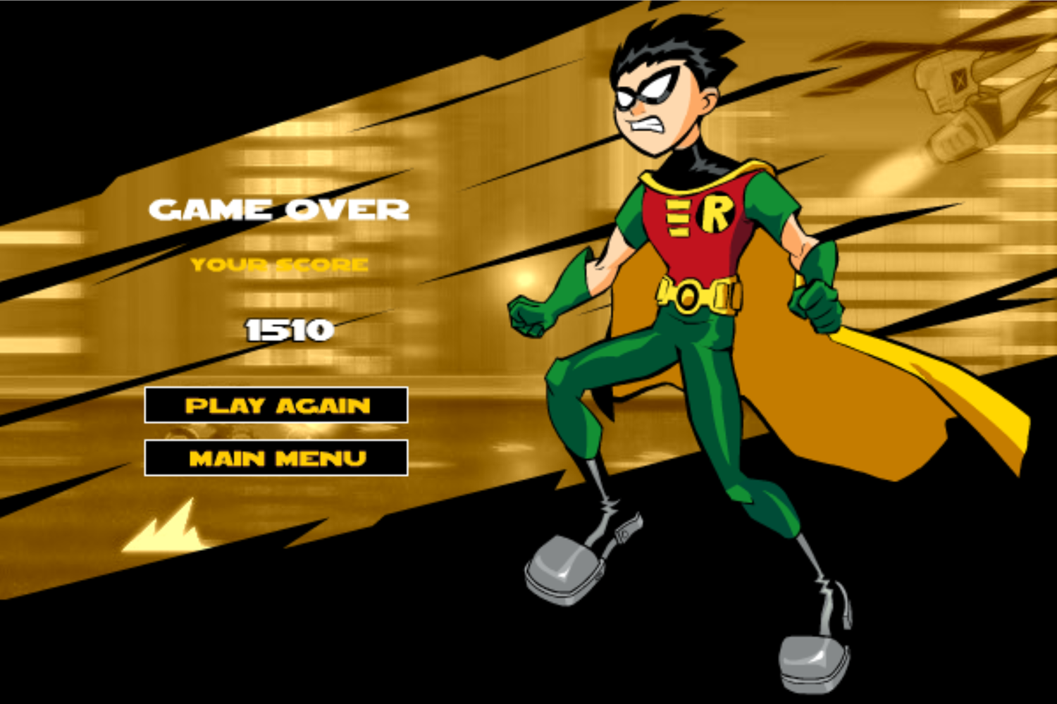 Teen Titans Go One on One Robin Game Over Screen Screenshot.