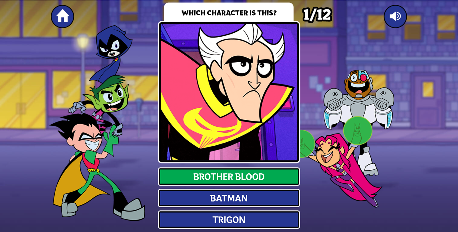 Teen Titans Go The Close-Ups Quiz Game Answer Screen Screenshot.