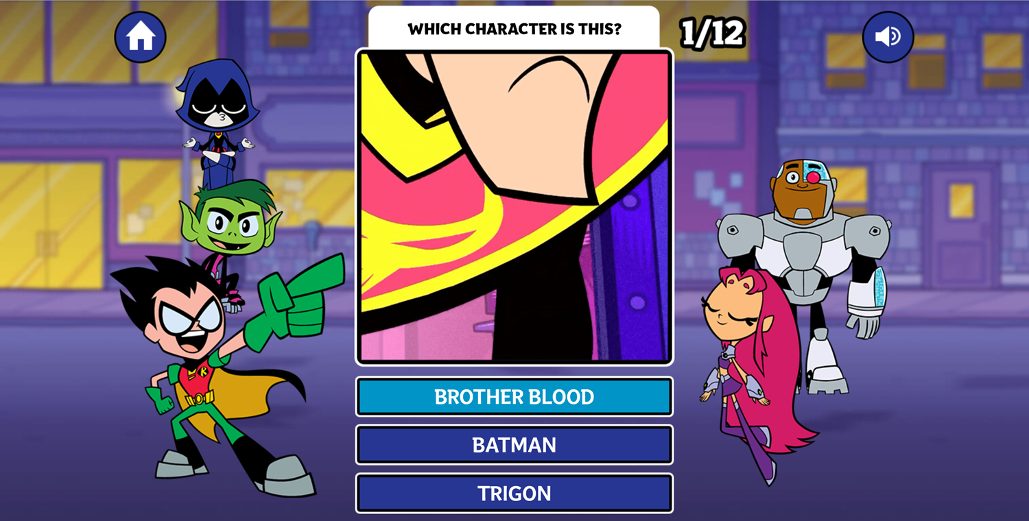 Teen Titans Go The Close-Ups Quiz Game Question Screen Screenshot.