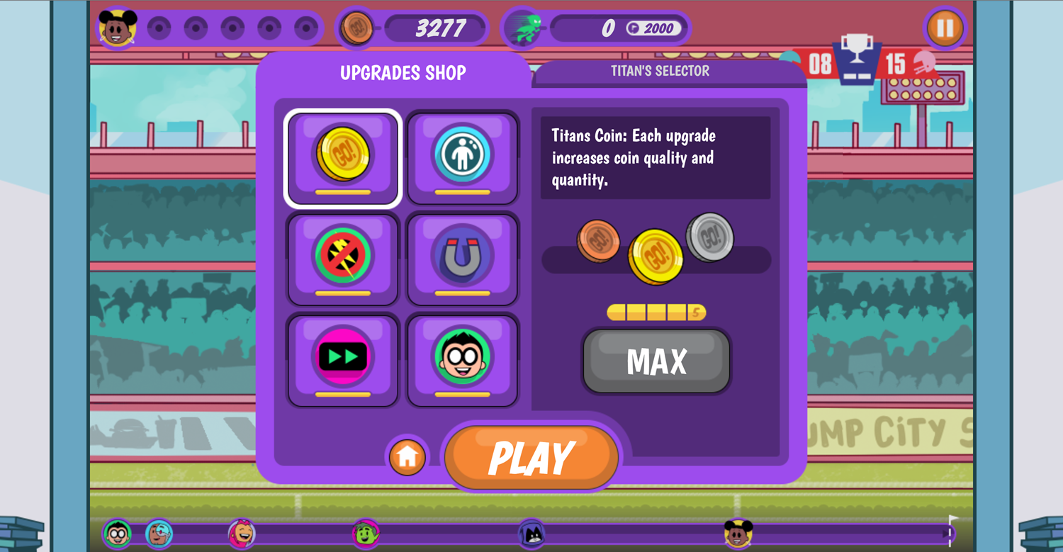 Teen Titans Go Zapping Run Upgrades Shop Screenshot.