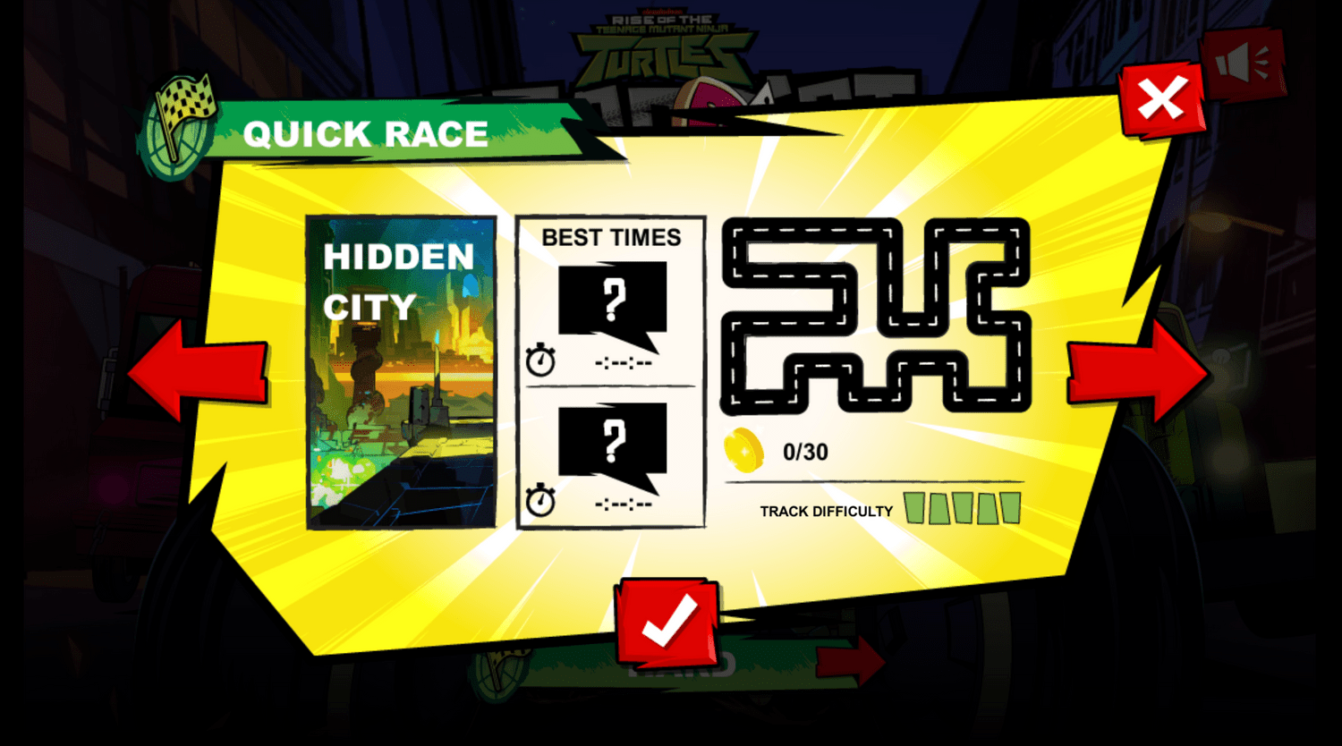 Teenage Mutant Ninja Turtles Road Riot Course Selector Hidden City.