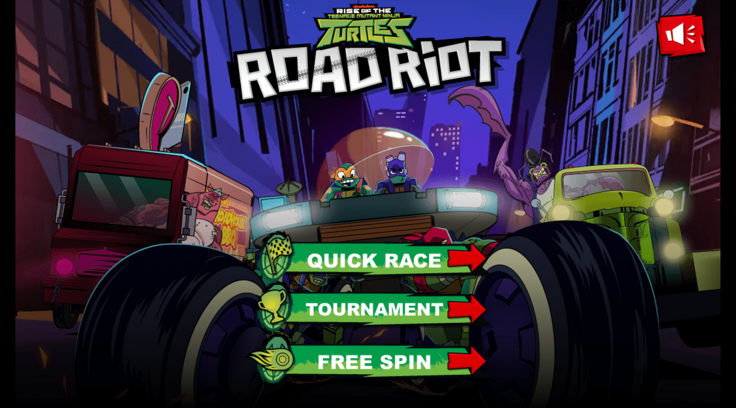 Teenage Mutant Ninja Turtles Road Riot Game Start Screen.