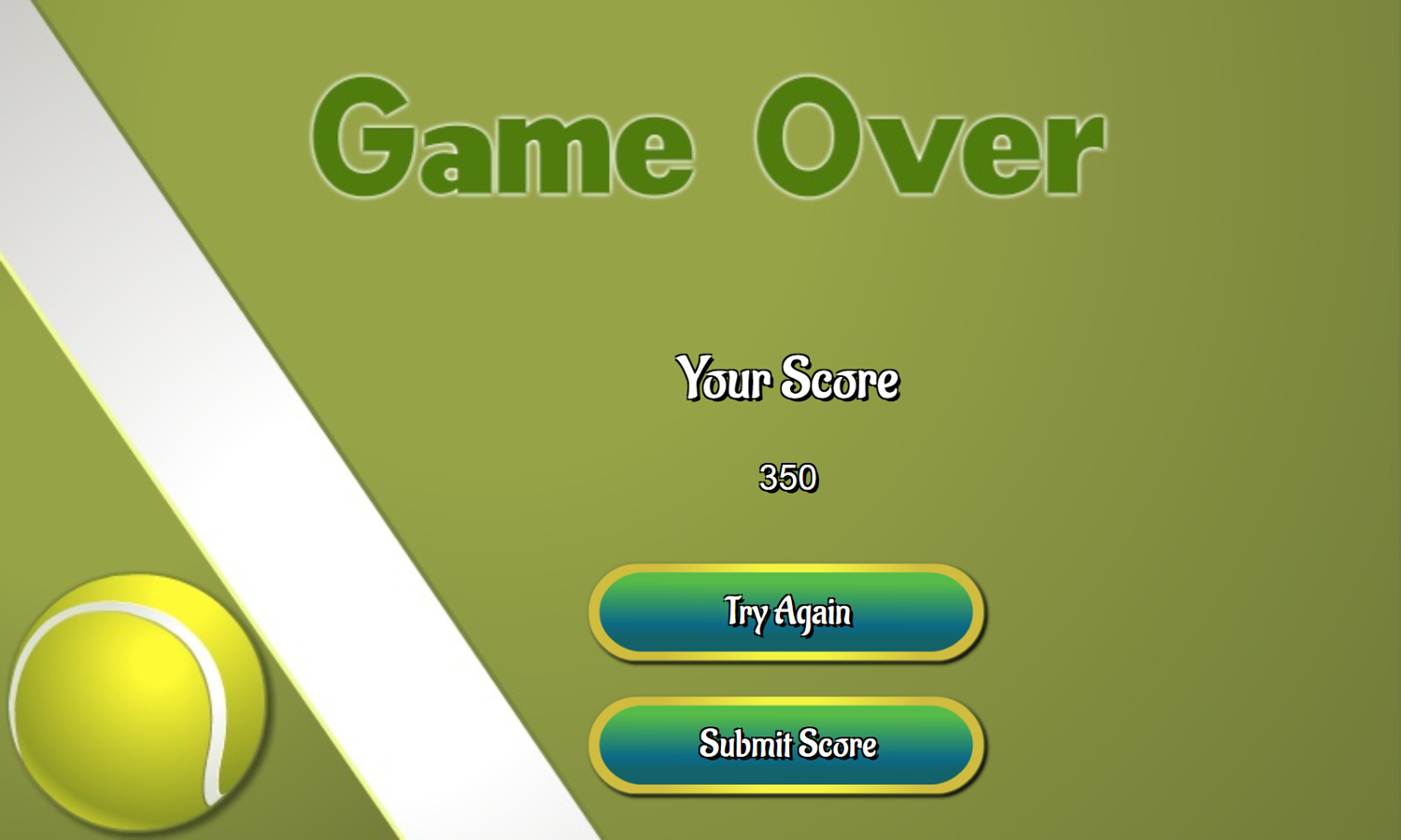 Tennis Game Over Screenshot.