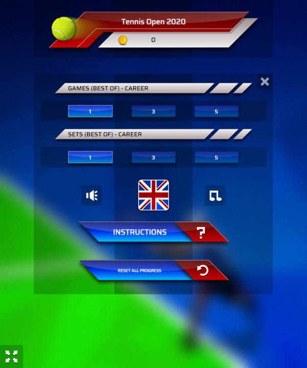 Tennis Open 2020 Game Settings Screenshot.