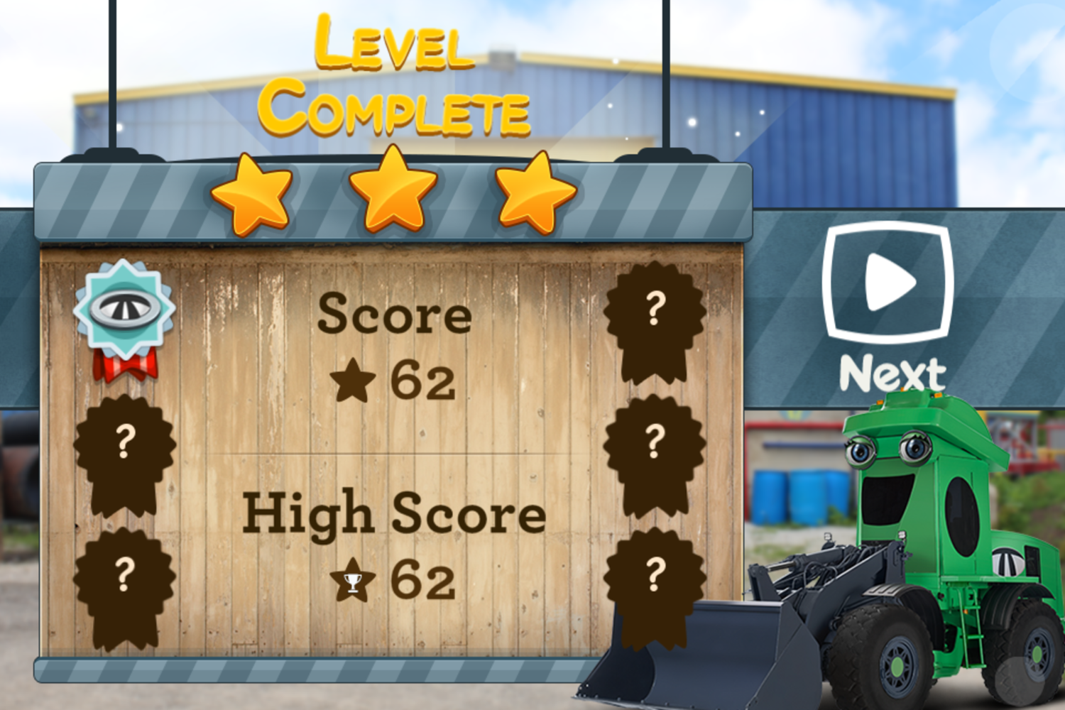 Terrific Trucks Job Site Dash Game Level Complete Screenshot.