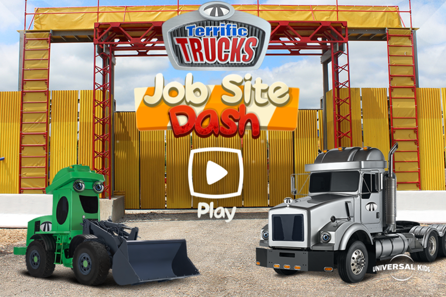 Terrific Trucks Job Site Dash Game Welcome Screen Screenshot.