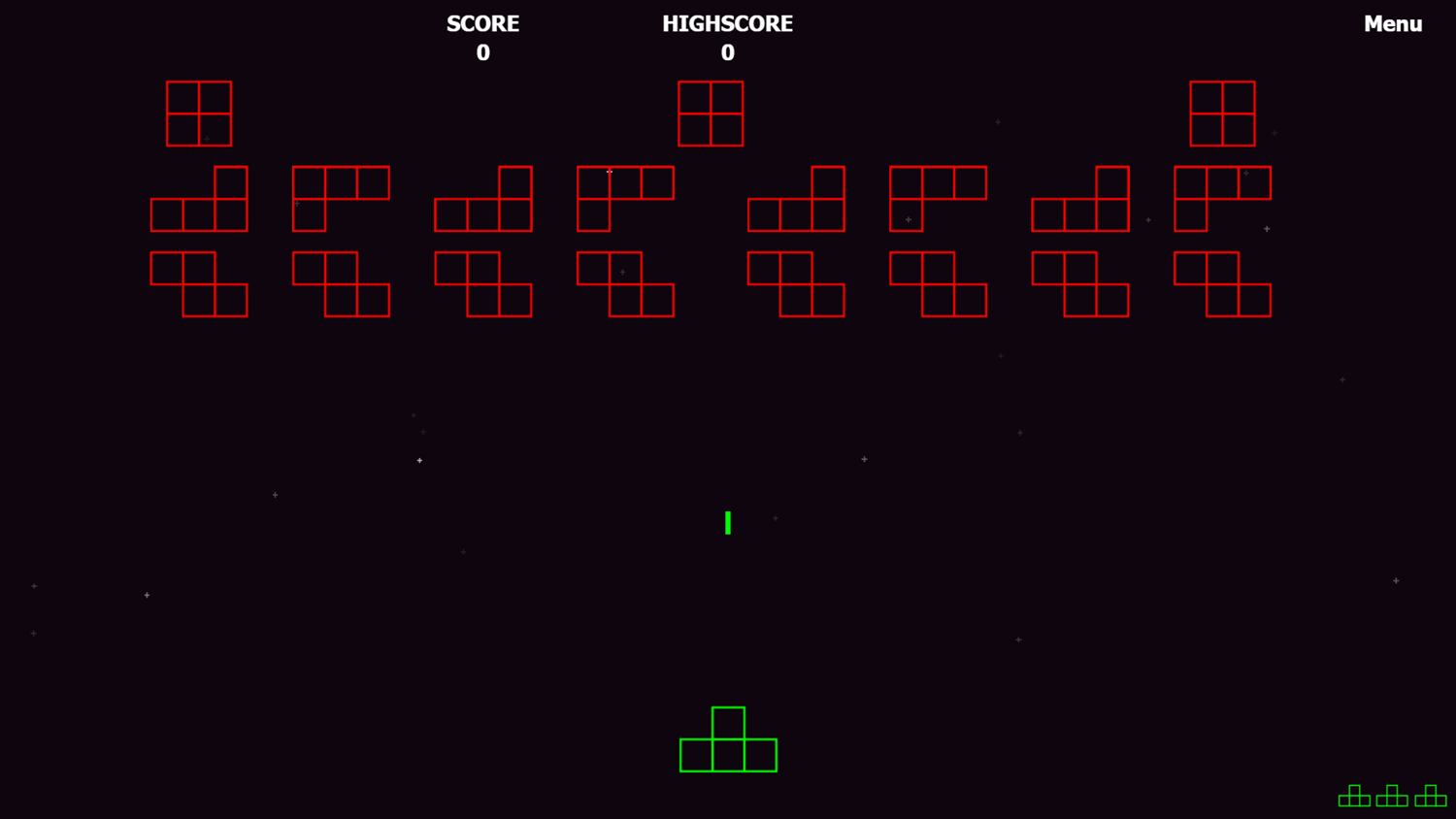 Tetris Invaders Game Start Screenshot.