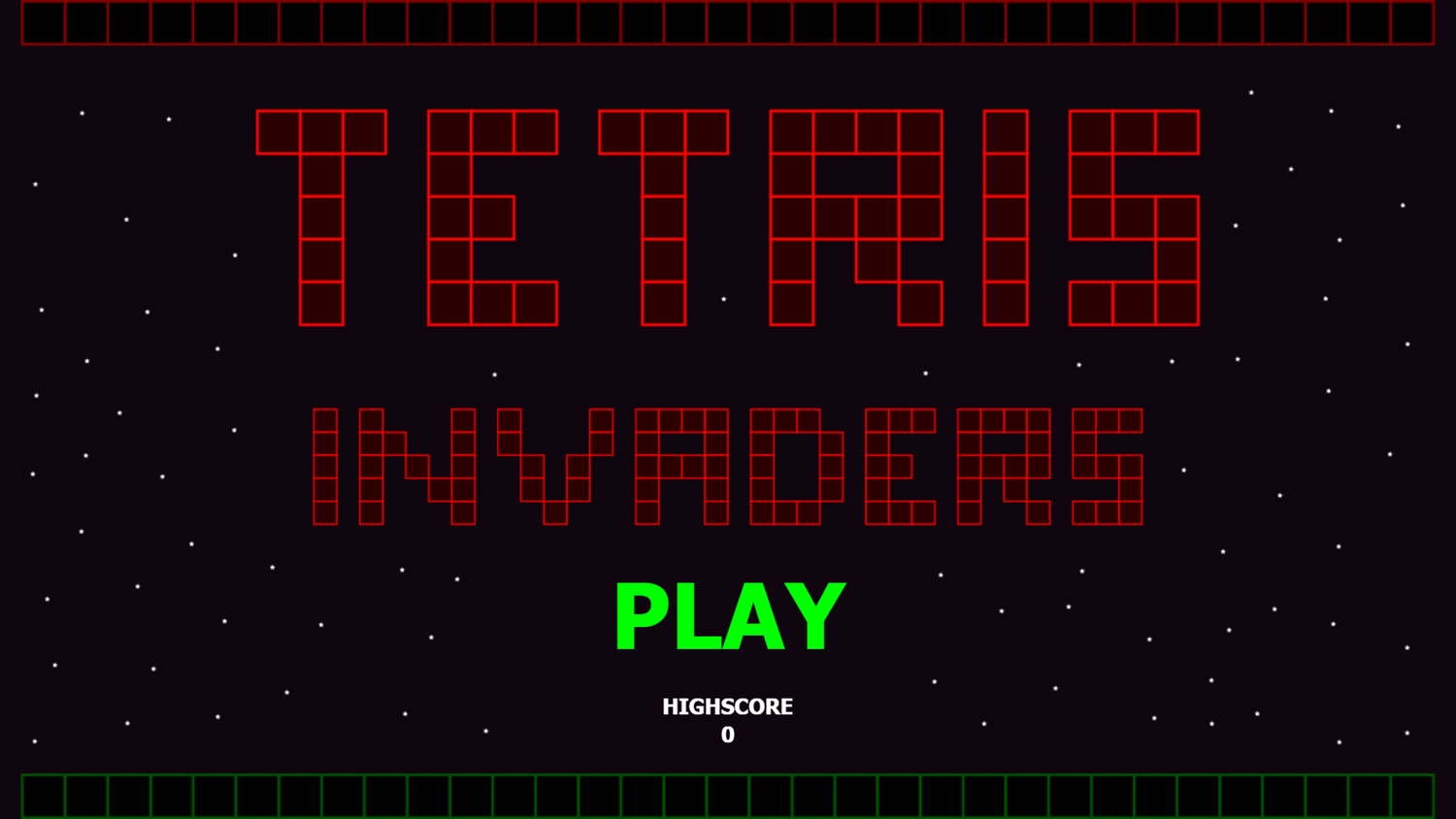 Tetris Invaders Game Welcome Screen Screenshot.