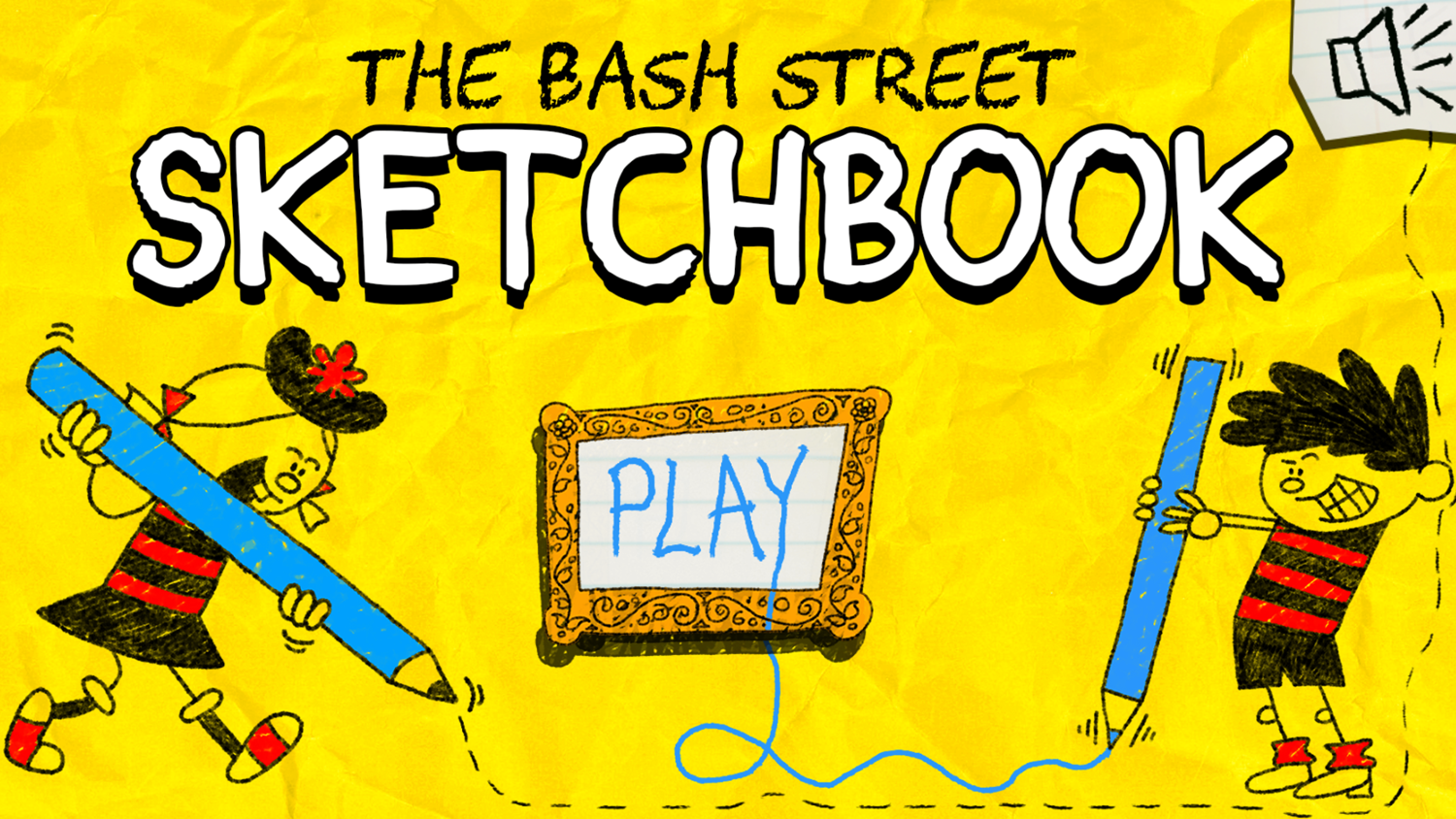 The Bash Street Sketch Book Game Welcome Screen Screenshot.