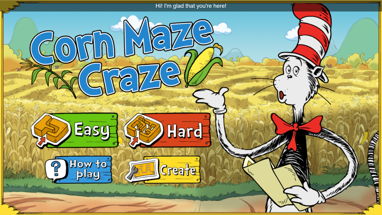 The Cat in the Hat Corn Maze Craze Game Hard Mode Enabled Screenshot.