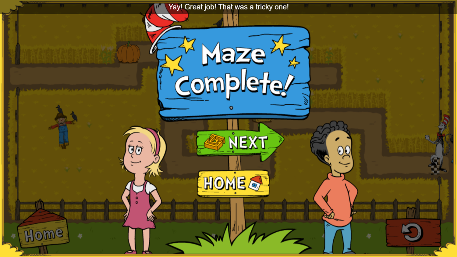 The Cat in the Hat Corn Maze Craze Game Maze Complete Screenshot.
