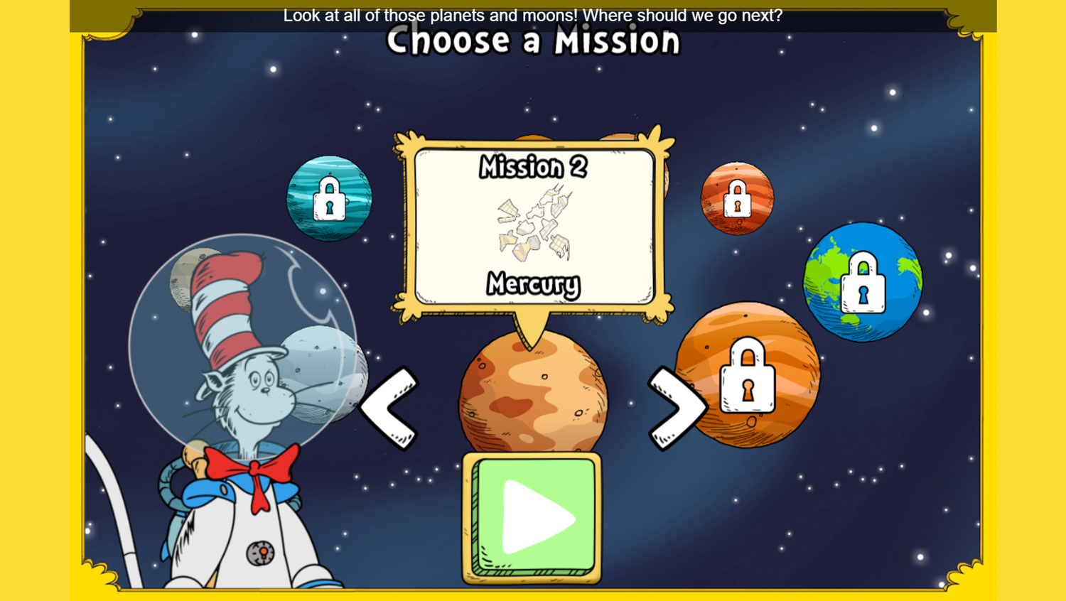 The Cat in the Hat The Great Space Chase Game Choose Mission Screenshot.