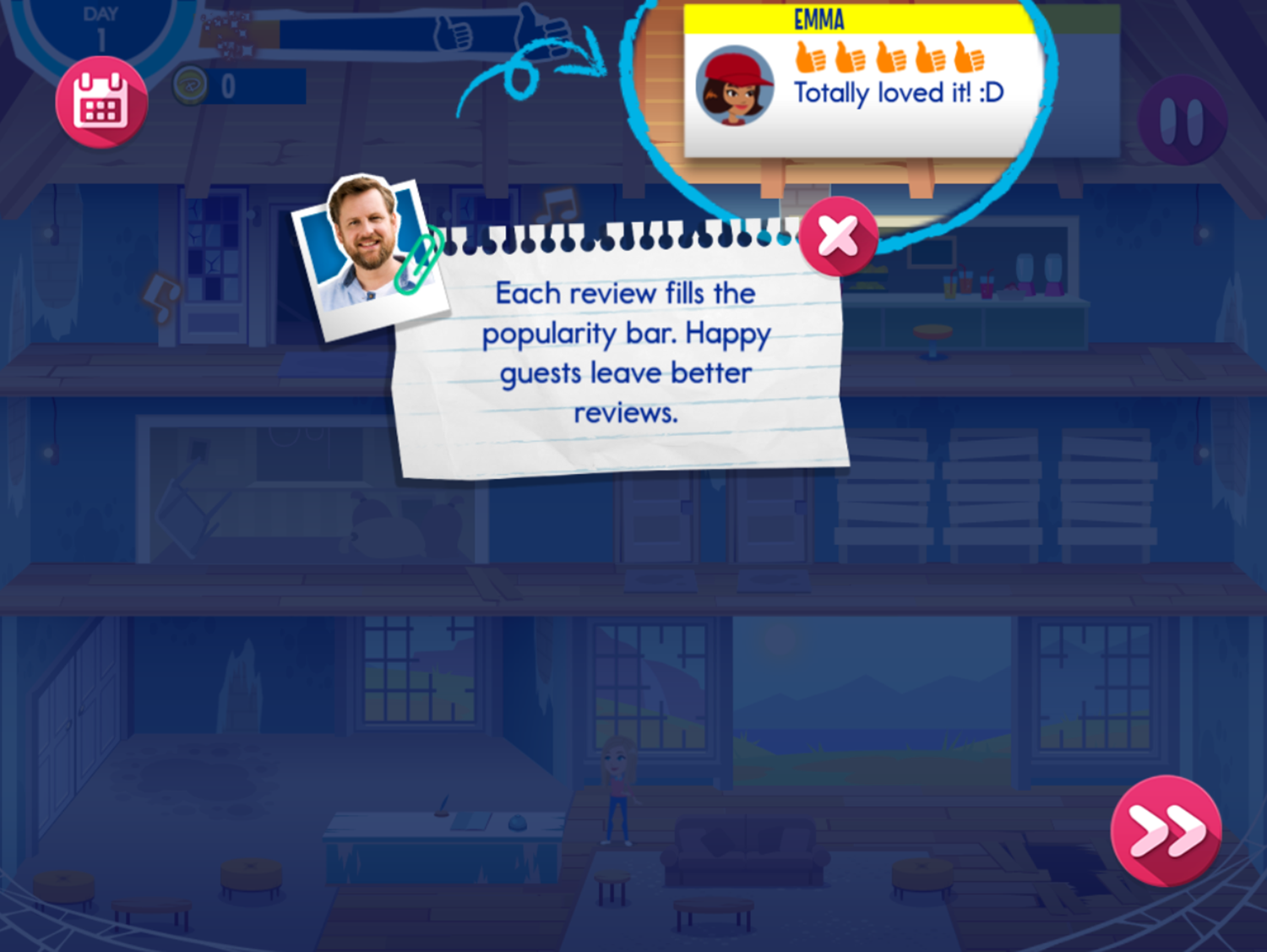 The Lodge Check In Game Guests Leaving Review Screenshot.