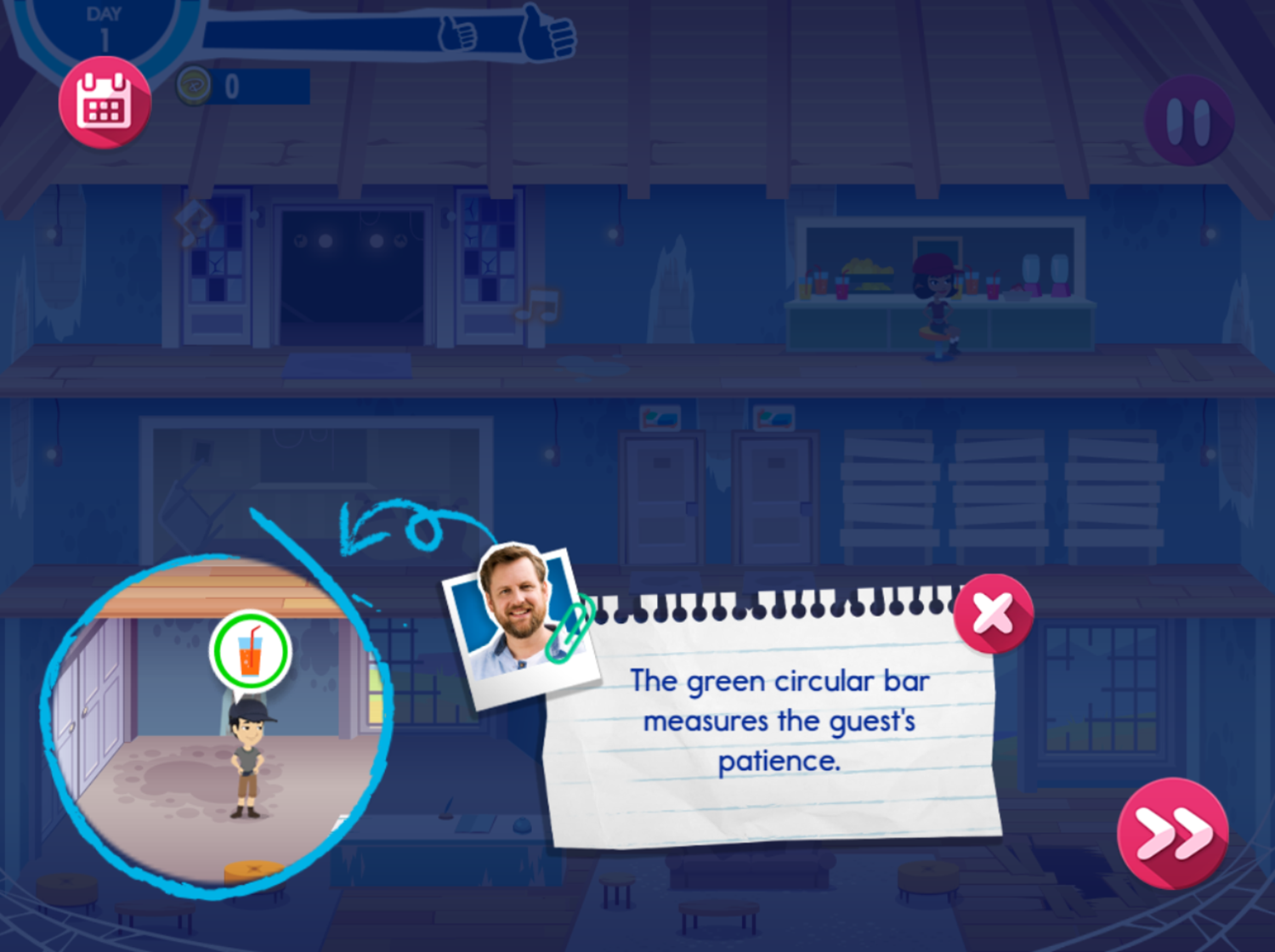 The Lodge Check In Game Guests Explanation Screenshot.