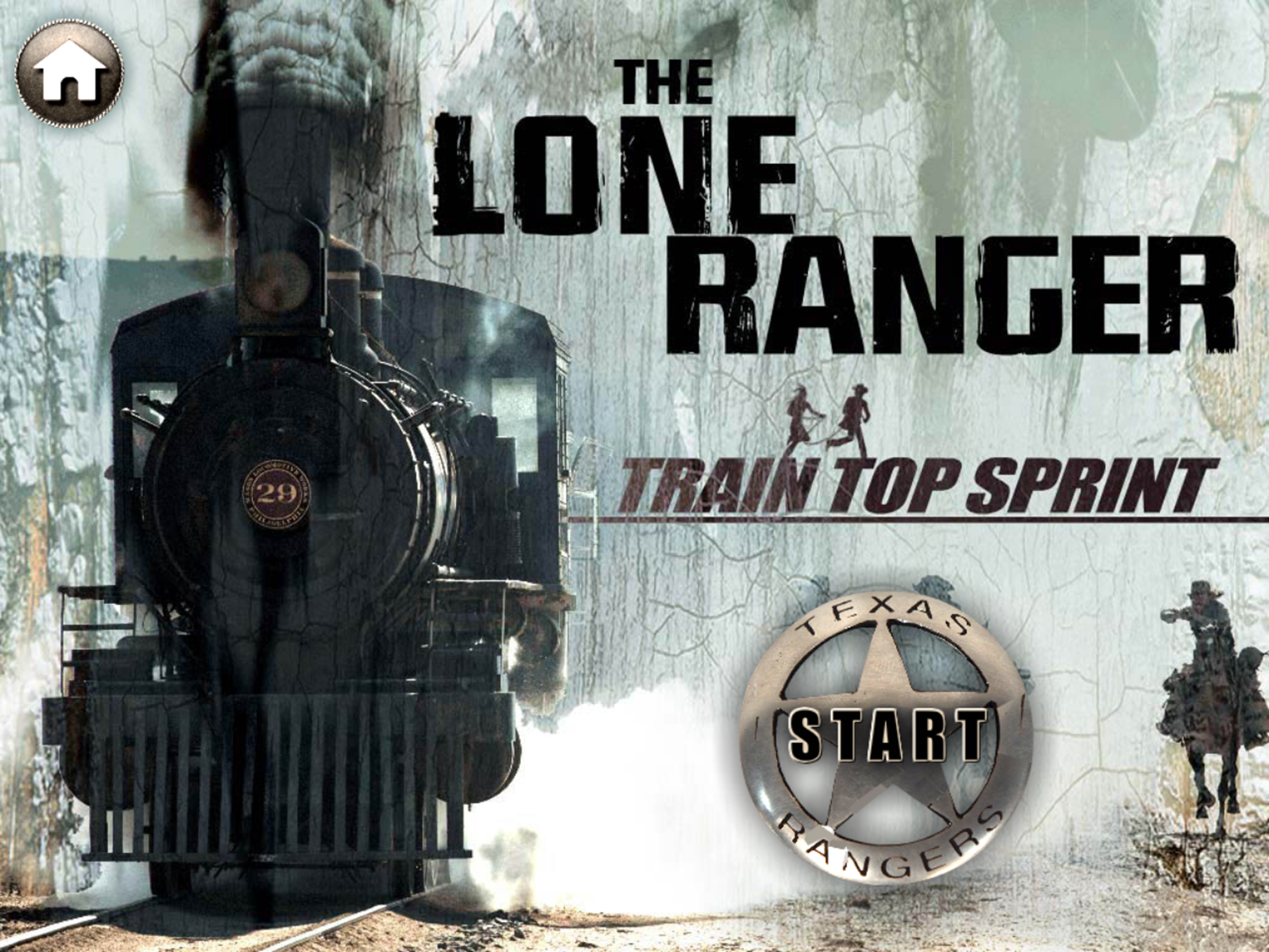 The Lone Ranger Train Top Sprint Game Welcome Screen Screenshot.