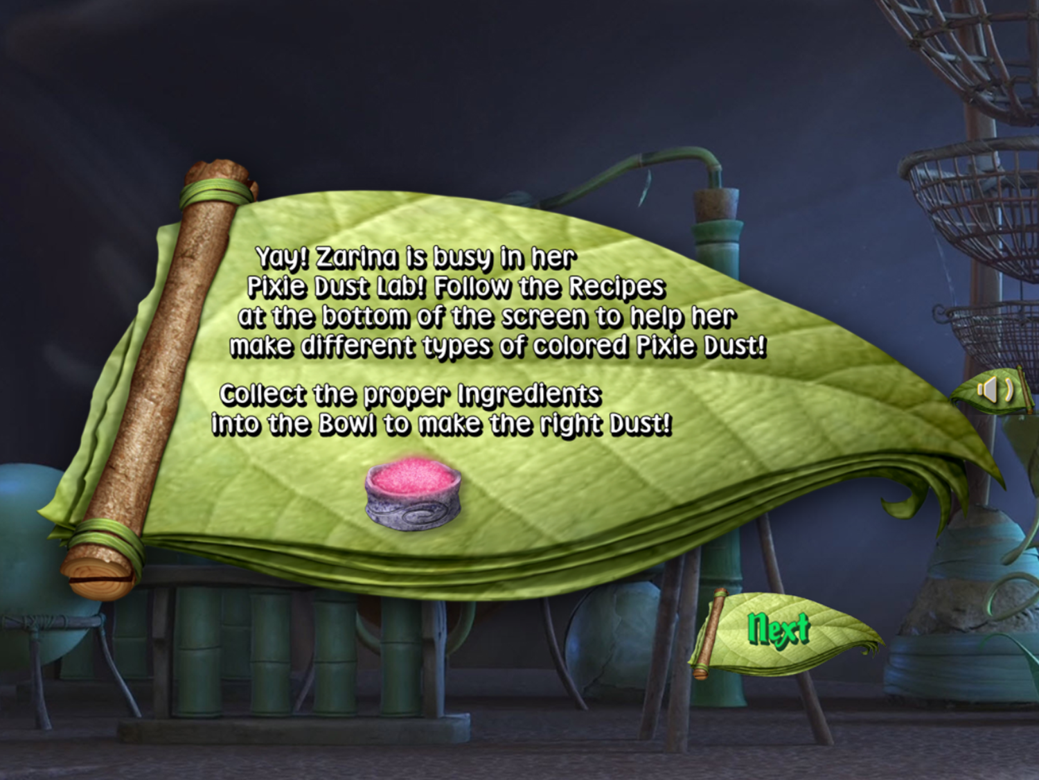 The Pirate Fairy Zarina's Pixie Dust Experiments Game Goal Screenshot.