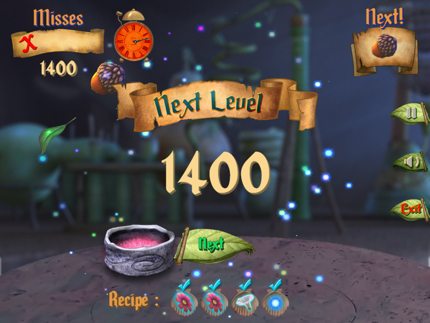 The Pirate Fairy Zarina's Pixie Dust Experiments Game Level Completed Screenshot.