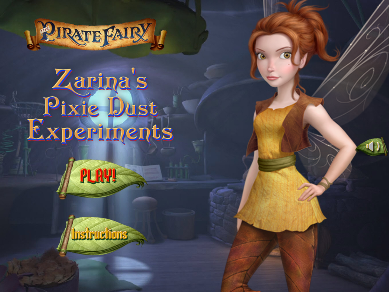 The Pirate Fairy Zarina's Pixie Dust Experiments Game Welcome Screen Screenshot.