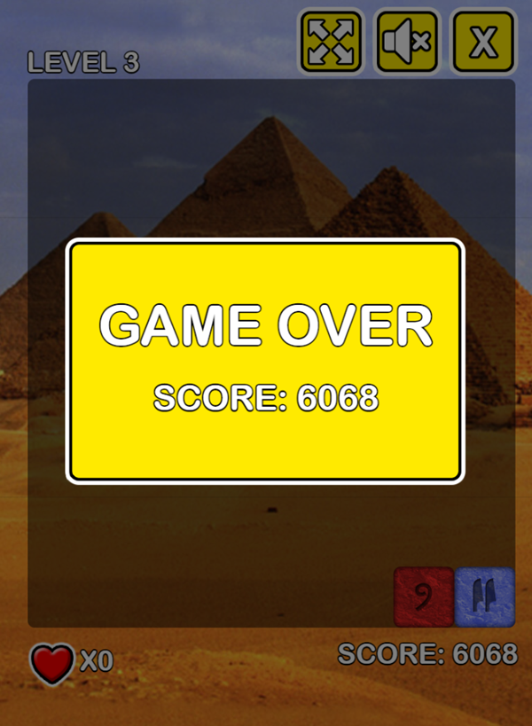 The Stones of the Pharaoh Game Over Screenshot.