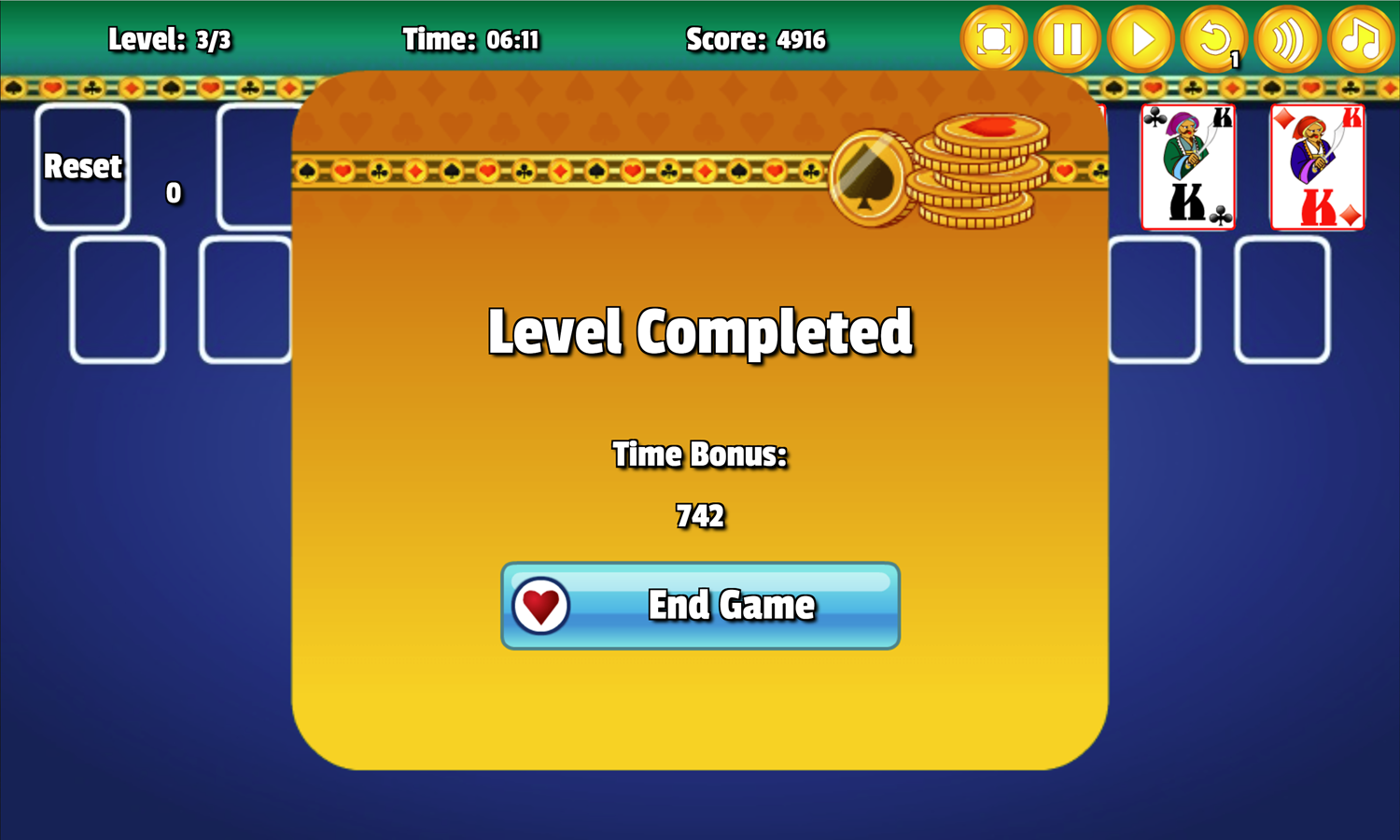 Thieves of Egypt Game Level Completed Screen Screenshot.