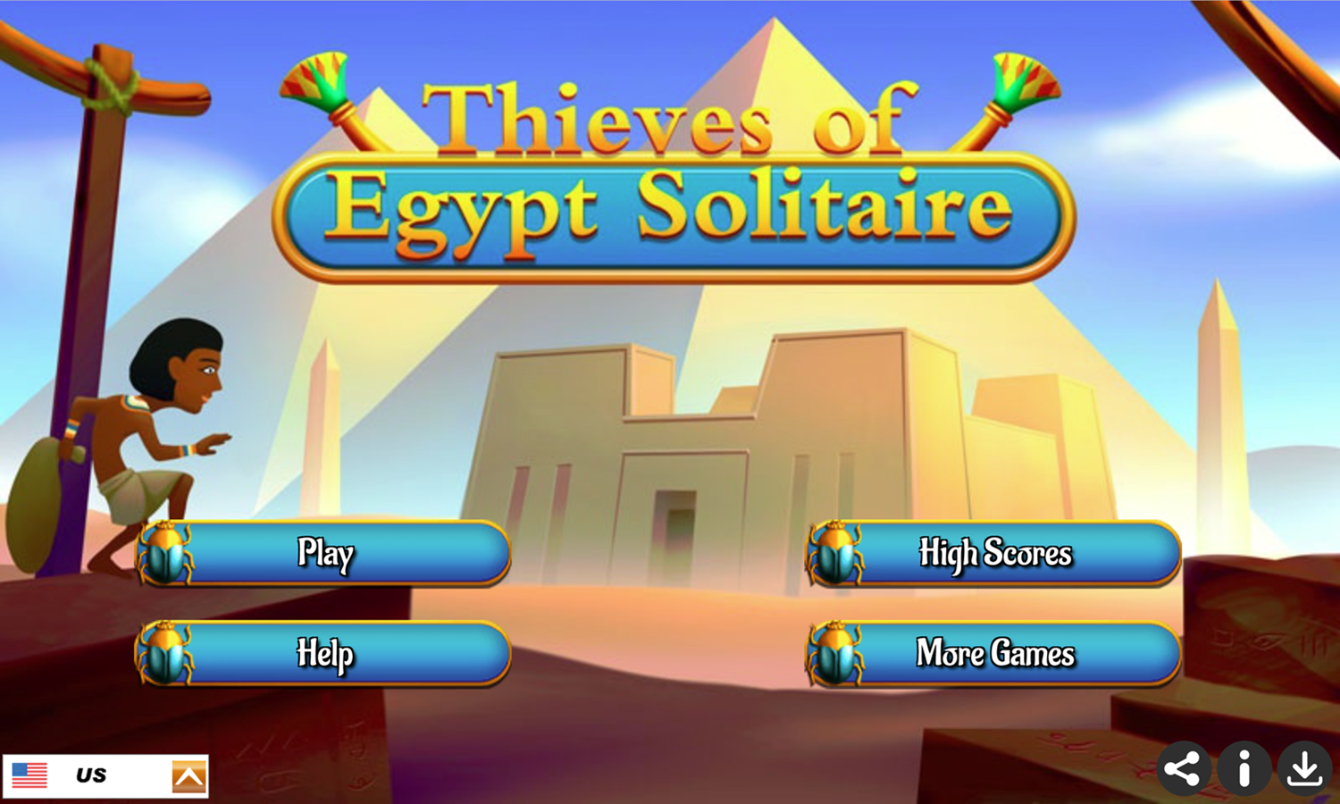Thieves of Egypt Solitaire Game Welcome Screen Screenshot.