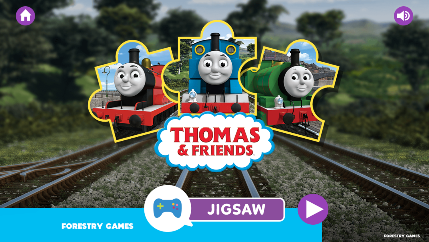 Thomas and Friends Jigsaw Puzzle Game Welcome Screen Screenshot.