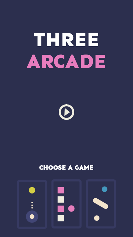 Three Arcade Game Welcome Screen Screenshot.