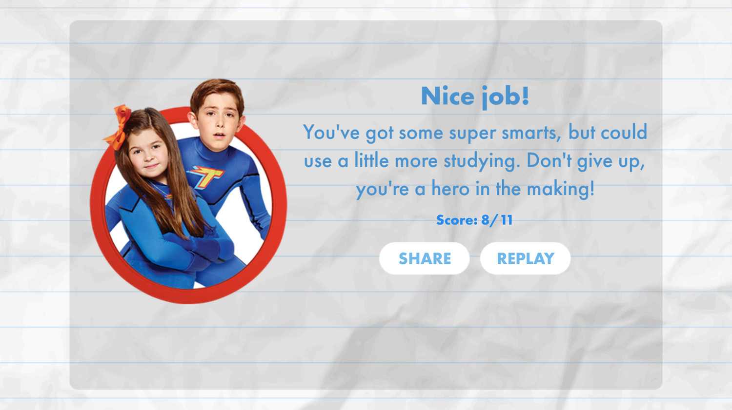 Thundermans How Heroic Are You Game Result Screenshot.