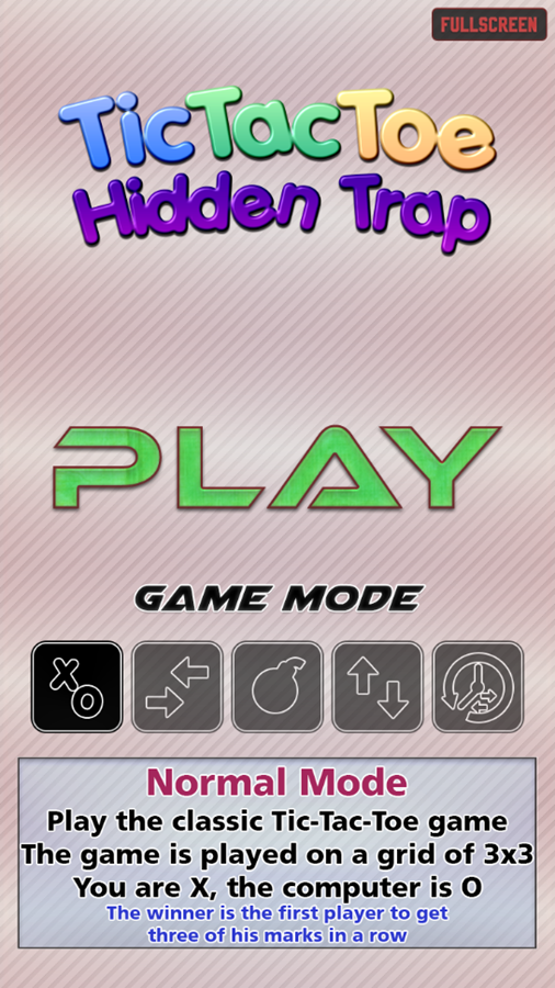 Tic Tac Toe Hidden Trap Game Welcome Screen Screenshot.